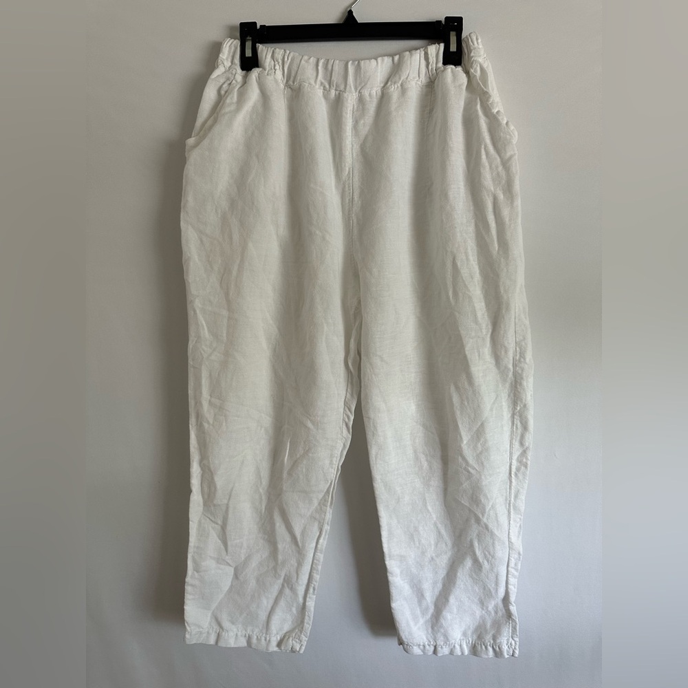 KAKTUS made In Italy 100% Linen White Large Lightweight Pants High Waisted